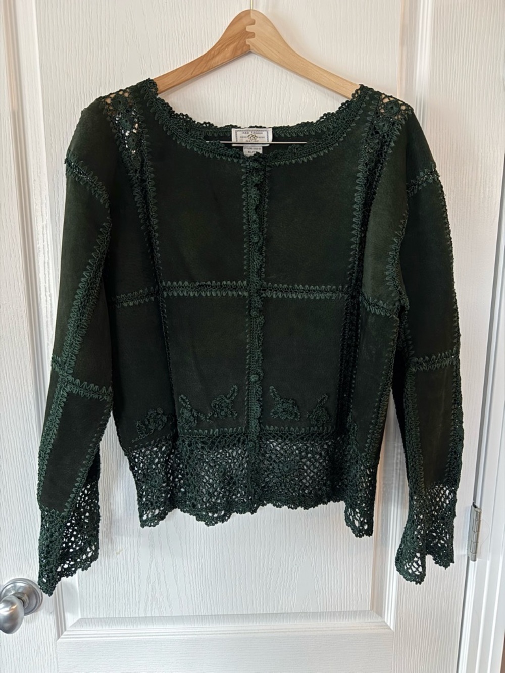 Red Nature Vintage Dark Green Suede & Crochet Jacket
